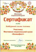 Сертификат 
Фестиваль национальной кухни "Балешфест"
